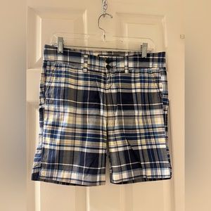 abercrombie & fitch women’s blue and yellow plaid shorts